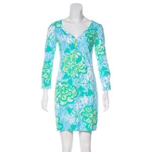 Lilly Pulitzer V-Neck Tee Dress in Wave Rider Lagoon Green print